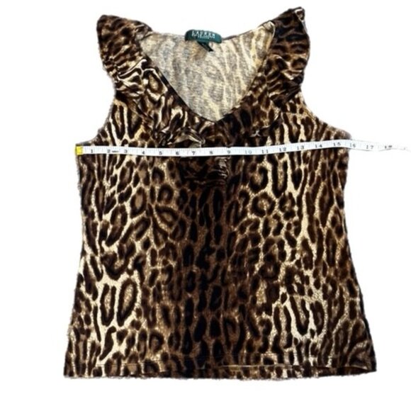 Lauren Ralph Lauren Petite Sleeveless Animal Print Top Brown & Tan Size P/S - Picture 3 of 5
